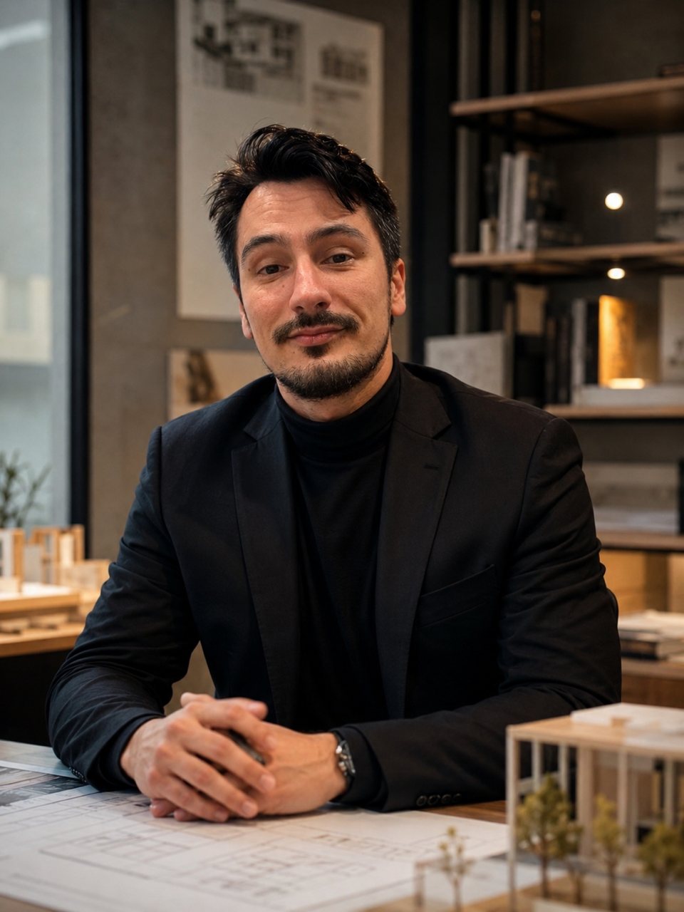 Guerric Coudène, architecte, à son bureau